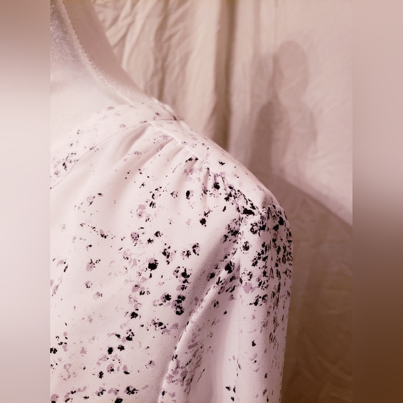 A.N.A. White with Paint Splatter Print ¾ Sleeve Popover V-Neck Tunic - Picture 7 of 13